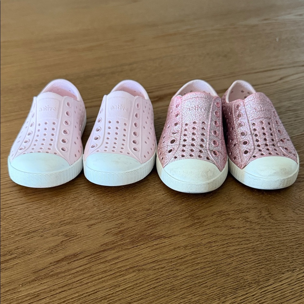 Kids Slip-On Waterproof Shoes - Light Pink & Glitter Pink